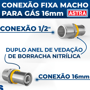 Conexão Fixa 1/2 16mm Astra Macho P/ Gás Tubulação PEX