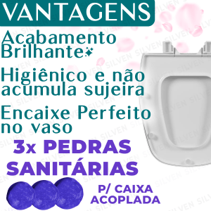 Tampa Assento Sanitário P/ Deca Monte Carlo Branco + 3 Bloco Pedra Aromatizador Sanitário para Caixa Acoplada