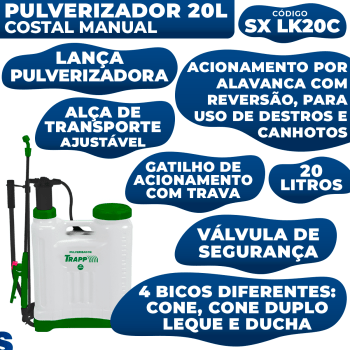 Pulverizador Costal Bomba de Veneno 20 Litros Manual Trapp SX-LK20C