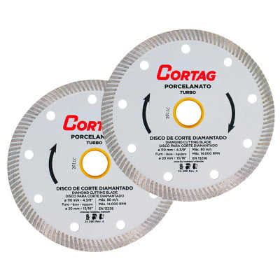 Kit 2 Disco Diamantado Cortag Porcelanato Cerâmica 110mm x 20mm Turbo  