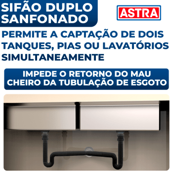 Sifão Duplo Sanfonado Universal Preto Astra Banheiro Lavatório Pia Cuba 