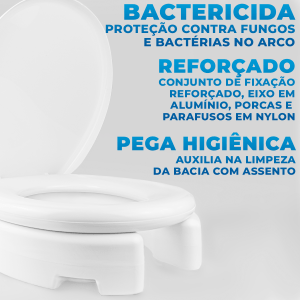 Assento Elevado Almofadado Tampa Oval Trava 7,5cm + Gel Adesivo Sanitário