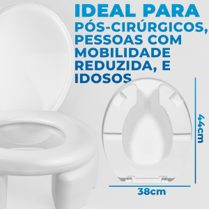 Assento Elevado Almofadado Tampa Oval Trava 7,5cm + Gel Adesivo Sanitário