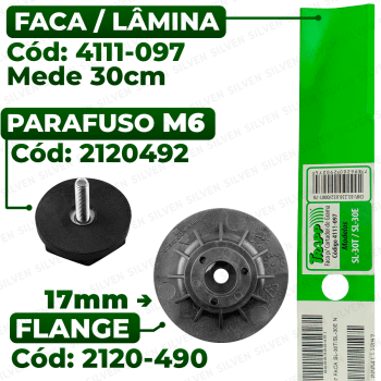 Flange + Faca + Parafuso Fixação Cortador De Grama Sl30t