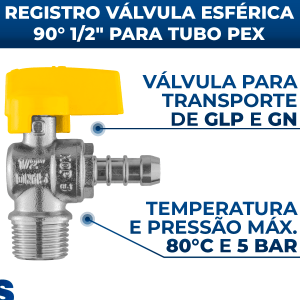 Registro Válvula Gás Esfera Angular 90° 1/2 Npt M X 3/8 Bm