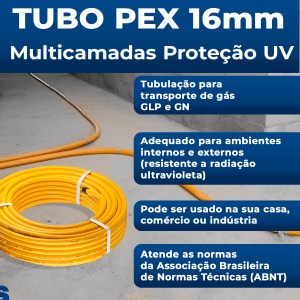  Kit 1 a 15 Metros Tubo Pex Gás de Cozinha 16mm + Cotovelos Tubulação Pronto para Uso