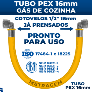 Kit 1 a 15 Metros Tubo Pex Gás de Cozinha 16mm + Cotovelos Tubulação Pronto para Uso