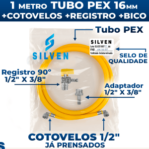Kit 1 Metro Tubo Pex 16mm P/ Gás + Cotovelos + Registro + Adaptador