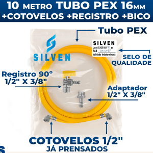Kit 10 Metros Tubo Pex 16mm Para Gás + Cotovelos + Registro Angular + Bico Espigão Kit 10 Metros Tubo Pex 16mm Para Gás + Cotovelos + Registro Angular + Bico Espigão