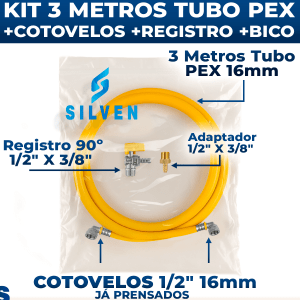 Kit 3 Metros Tubo Pex 16mm Multicamada Para Gás + Cotovelos + Registro Angular + Bico Espigão Adaptador