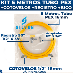 Kit 5 Metros Tubo Pex 16mm Multicamada Para Gás + Cotovelos + Registro Angular + Bico Espigão Adaptador