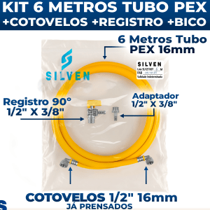 Kit 6 Metros Tubo Pex 16mm P/ Gás + Cotovelos + Registro + Adaptador Tubulação GLP GN Residencial ASTRA