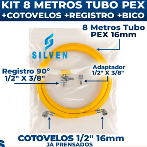 Kit 8 Metros Tubo Pex 16mm P/ Gás + Cotovelos + Registro + Adaptador