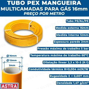 Tubo Pex 16mm Preço Por Metro Para Gás Tubulação GLP GN  ASTRA